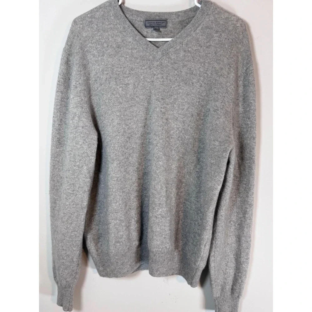 Daniel Bishop Mens XL Grey 100% 2 Ply Cashmere V-Neck Pullover Sweater